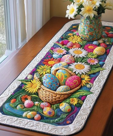Floral Egg Elegance Quilted Table Runner