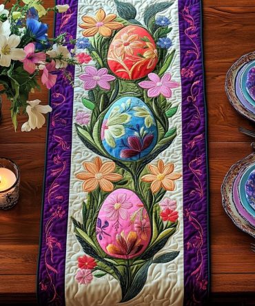 Floral Egg Elegance Quilted Table Runner