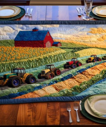 Floral Farm Tractor Quilted Table Runner