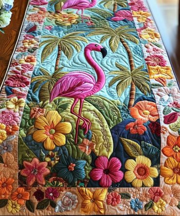 Floral Flamingo Fantasy Quilted Table Runner