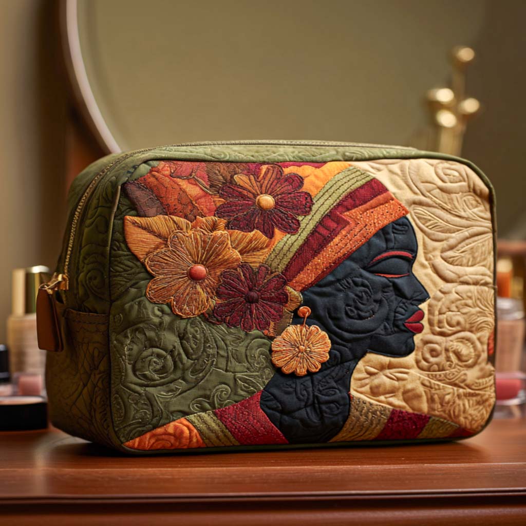 Floral Grace Quilted Makeup Bag