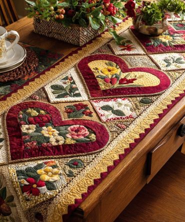 Floral Hearts Quilted Table Runner