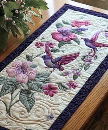 Floral Hummingbird Quilted Table Runner