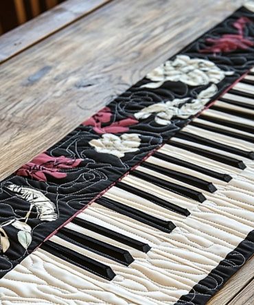 Floral Keys Piano Quilted Table Runner
