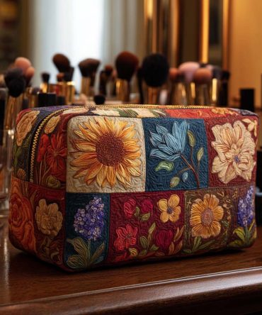 Floral Patch Quilted Makeup Bag