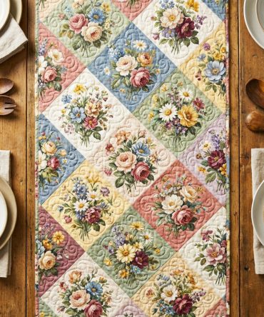 Floral Patchwork Quilted Table Runner