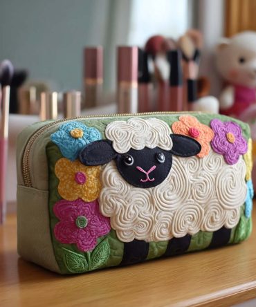 Floral Sheep Quilted Makeup Bag