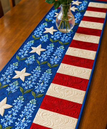 Floral Stars Quilted Table Runner