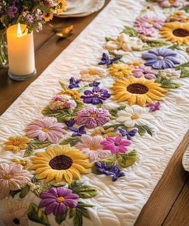 Floral Symphony Quilted Table Runner