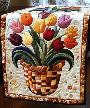 Floral Tulip Wonderland Quilted Table Runner