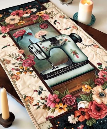 Flower Sewing Machine Quilted Table Runner