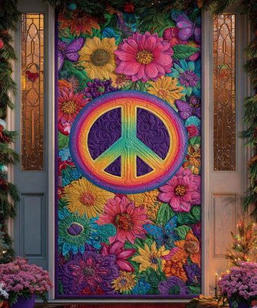 Flower Power Peace Quilted Door Cover