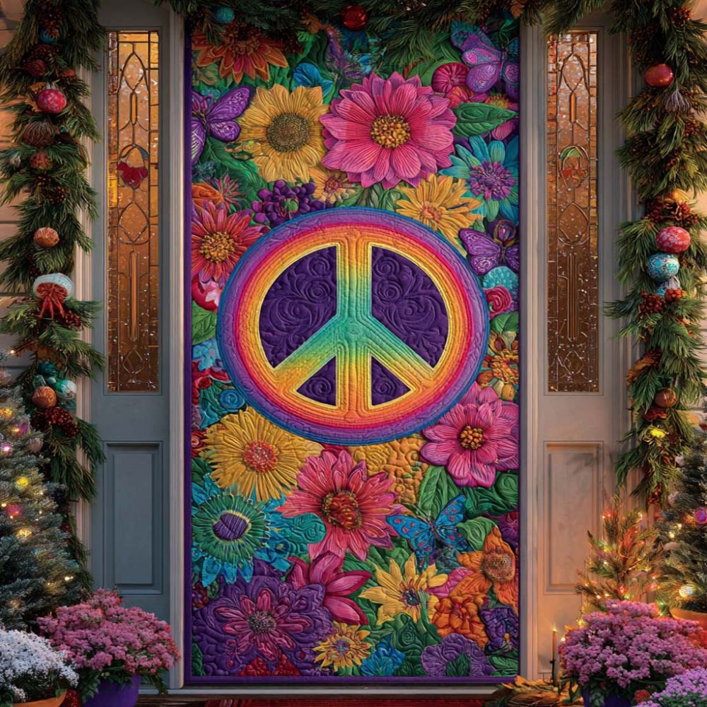 Flower Power Peace Quilted Door Cover