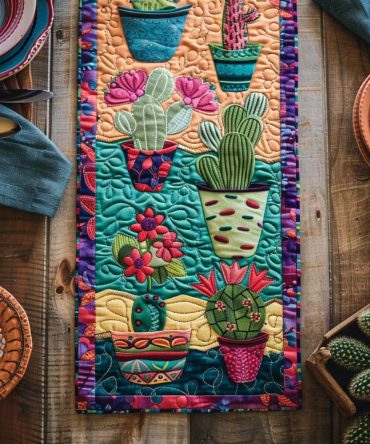 Flowering Cactus Quilted Table Runner