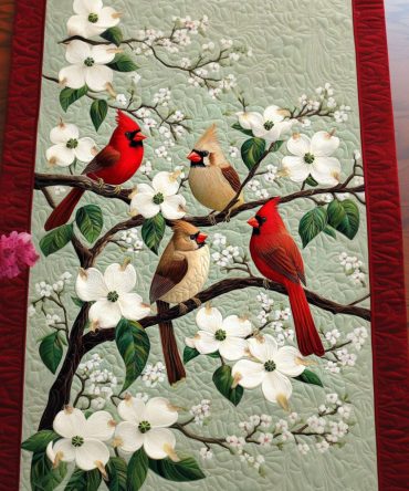 Flowering Cardinals Quilted Table Runner