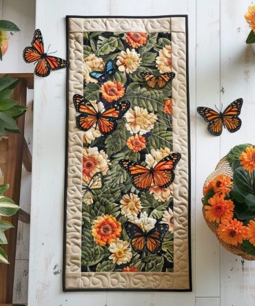Fluttering Monarch Butterflies Quilted Table Runner