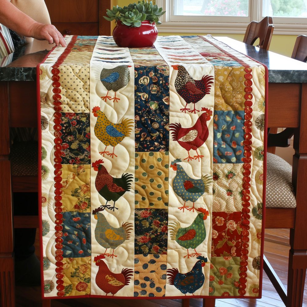 Folksy Flock Chicken Table Runner