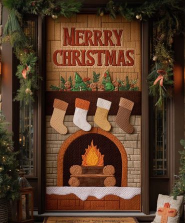 Forest Cabin Hearth Quilted Door Cover