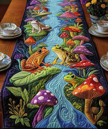 Forest Frog Fantasy Quilted Table Runner