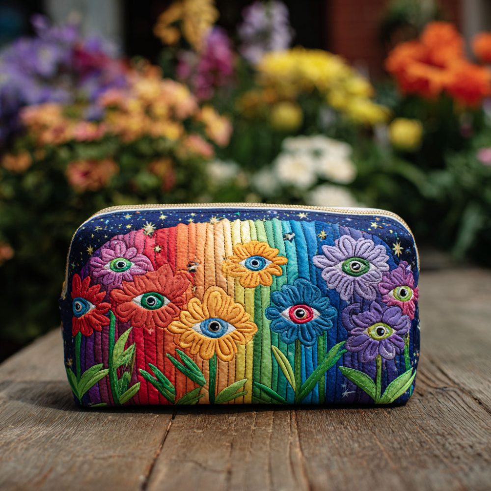 Forest Groove Quilted Makeup Bag