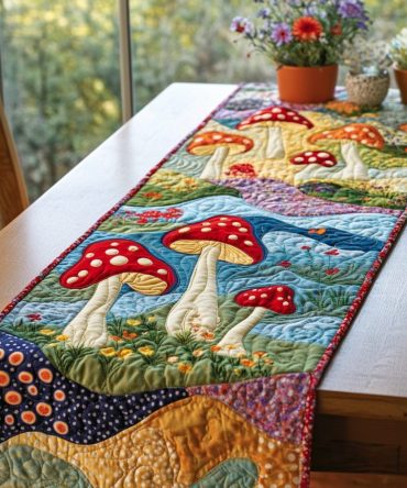 Forest Mushroom Quilted Table Runner
