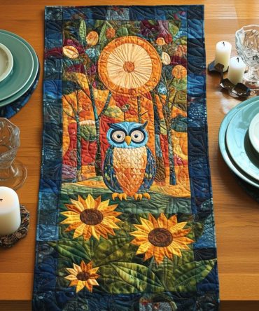 Forest Owl Magic Quilted Table Runner