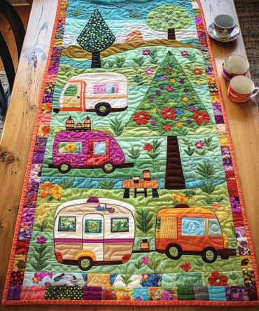 Forest Path Camping Quilted Table Runner