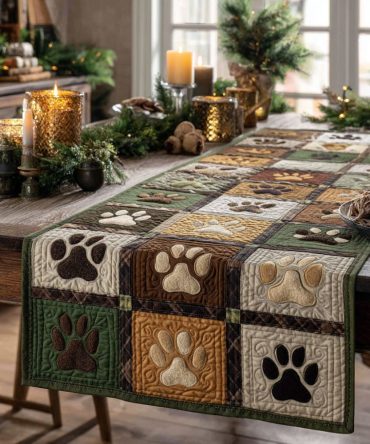 Forest Paw Path Quilted Table Runner