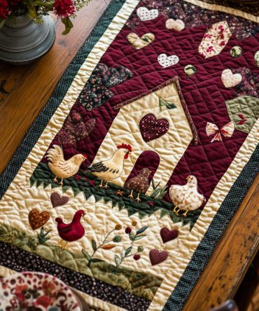 Fowl Play Patchwork Quilted Table Runner