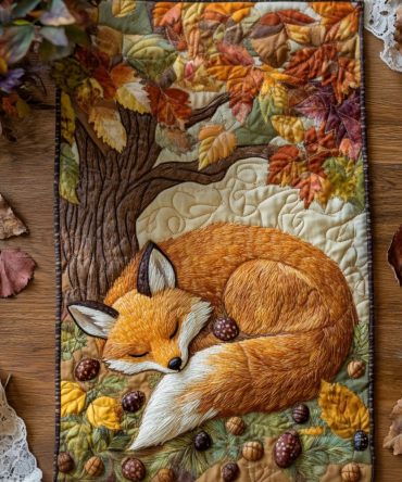 Fox In The Woodland Glow Quilted Table Runner