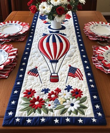 Freedom Blooms N Balloons Quilted Table Runner