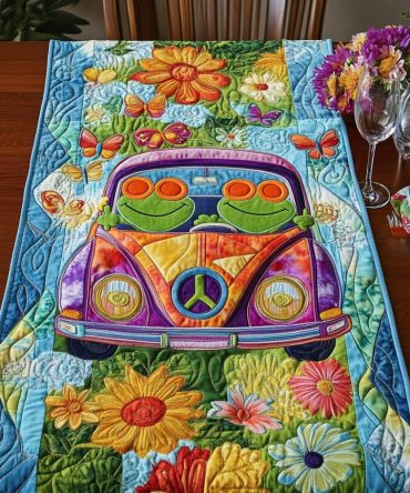 Frog Parade Quilted Table Runner