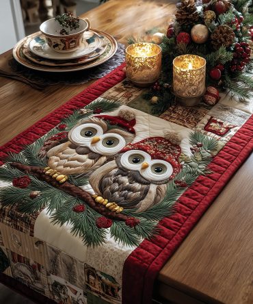 Frost Owl Whispers Quilted Table Runner