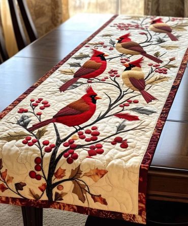 Frostberry Perch Quilted Table Runner