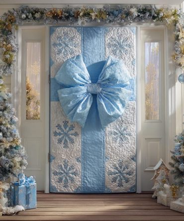 Frosted Bow Lace Quilted Door Cover