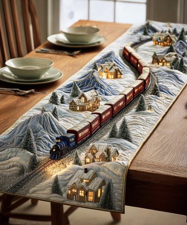 Frosted Pine Trail Quilted Table Runner