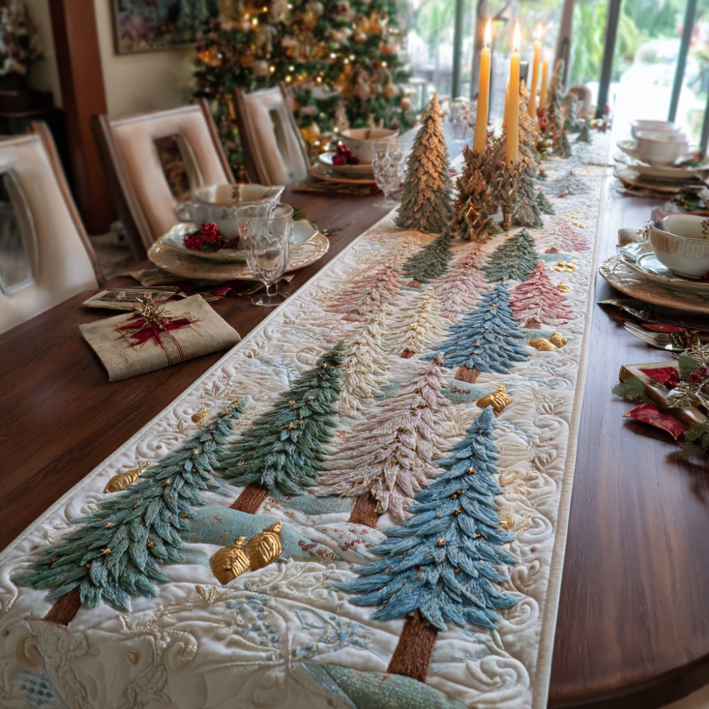 Frosted Pines Quilted Table Runner