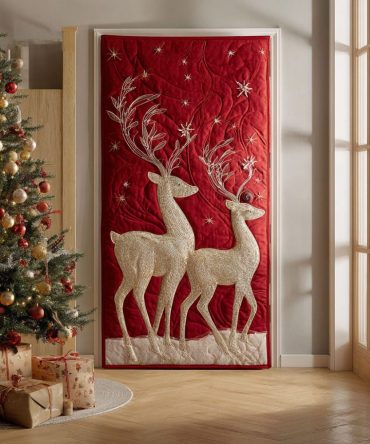 Frosted Reindeer Realm Quilted Door Cover