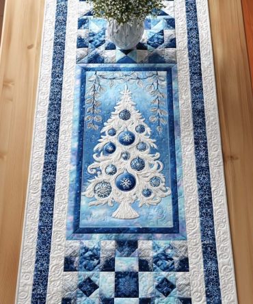 Frosted Tree Quilted Table Runner
