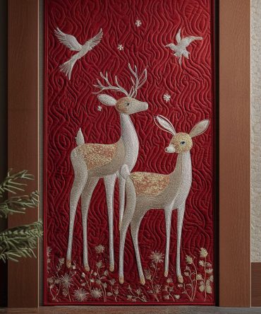 Frostlight Deer Pair Quilted Door Cover