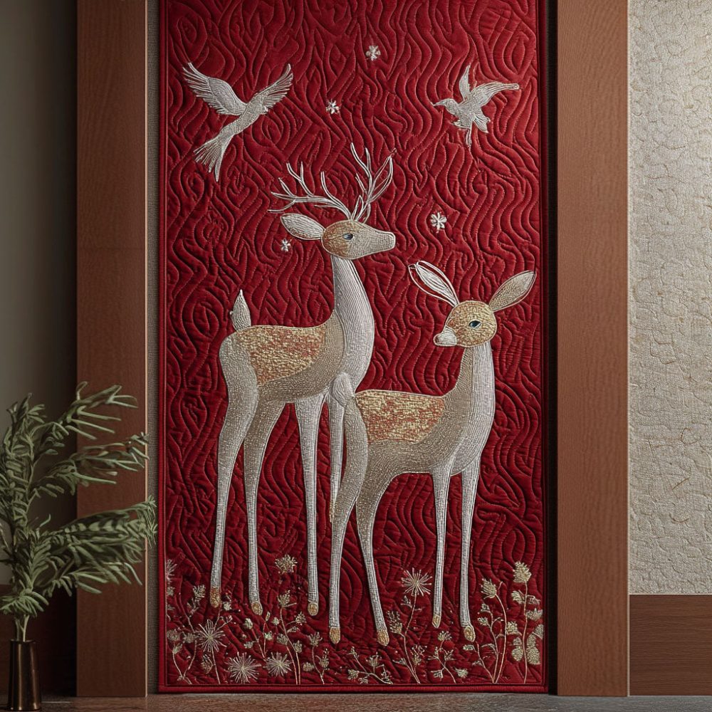 Frostlight Deer Pair Quilted Door Cover