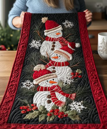 Frosty Friends Parade Quilted Table Runner