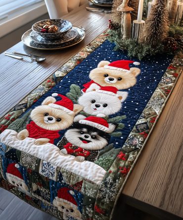 Frosty Poms Quilted Table Runner