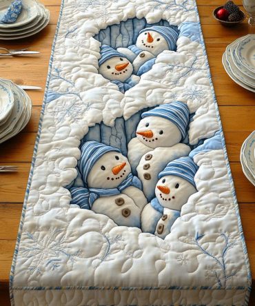 Frosty Smile Night Quilted Table Runner