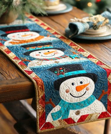 Frosty Snowman Joy Quilted Table Runner