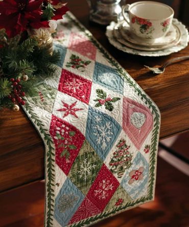 Frosty Whimsy Quilted Table Runner