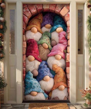 Fuzzy Pile Gnomes Quilted Door Cover