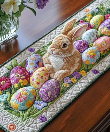 Garden Bunny Cheer Quilted Table Runner