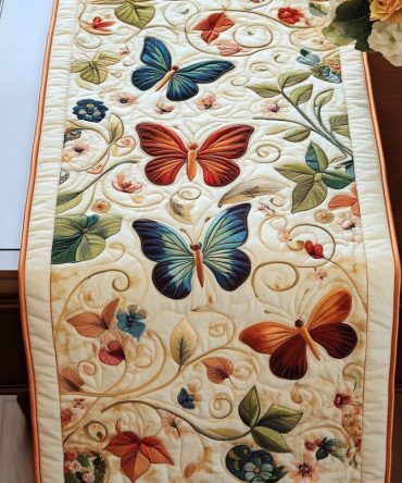 Garden Butterfly Dance Quilted Table Runner