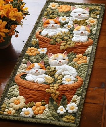 Garden Meows Quilted Table Runner